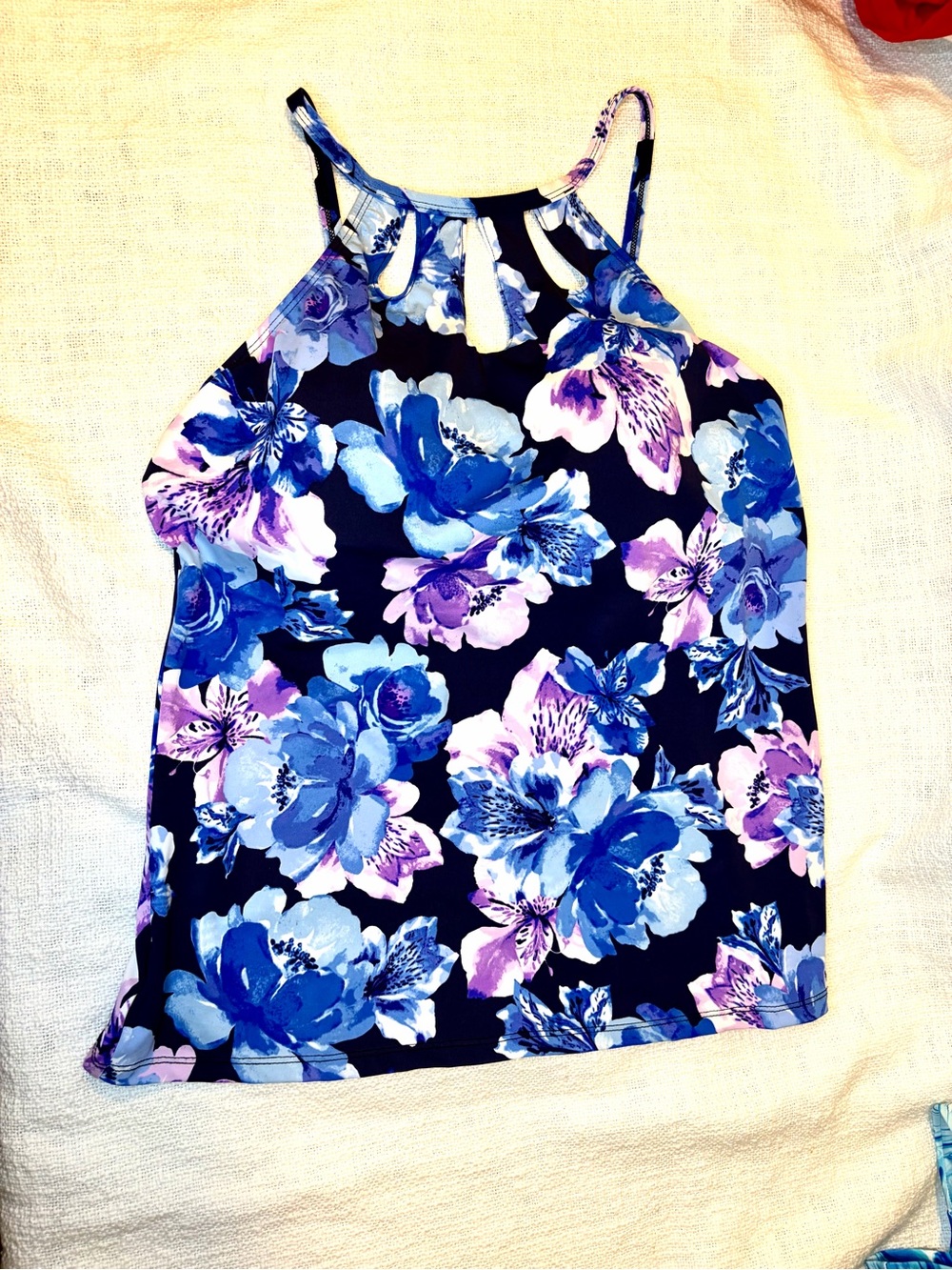 Sonnet Shores -Neck Floral Tankini Blue and Purple flowers - new with tags